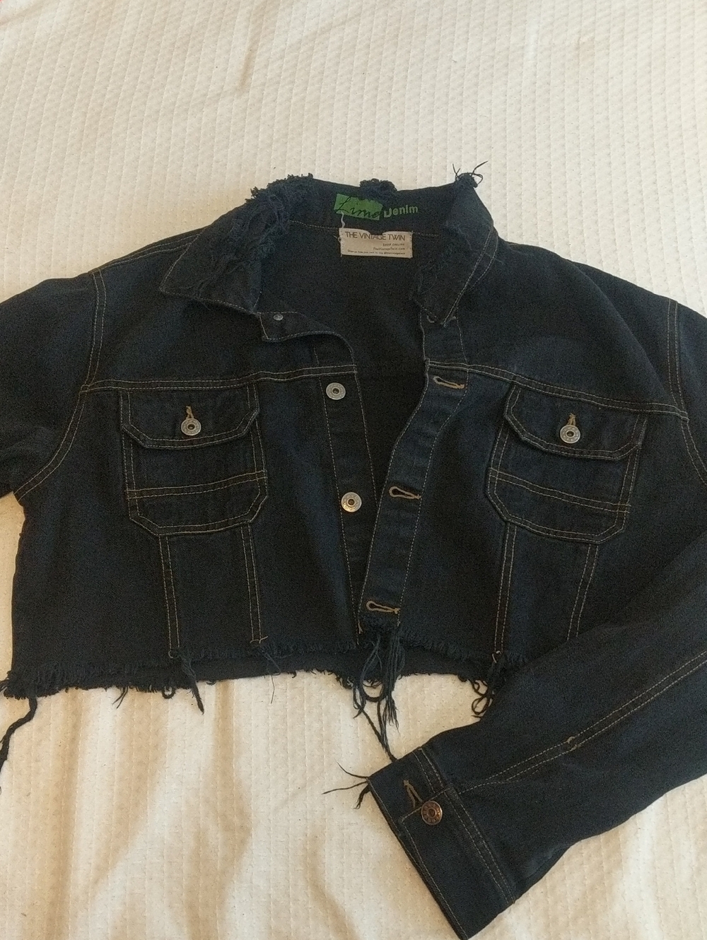 The Vintage Twin reworked Lime Denim Black Crop Jacket XL